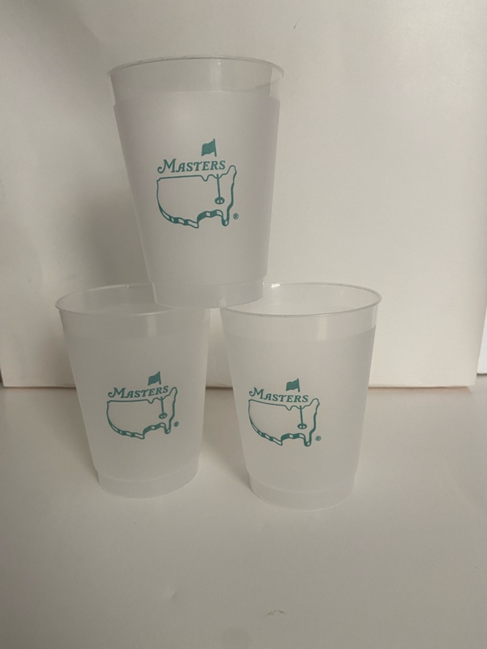 Masters Frosted White Shot Glasses with Green Logo (Set of 3)
